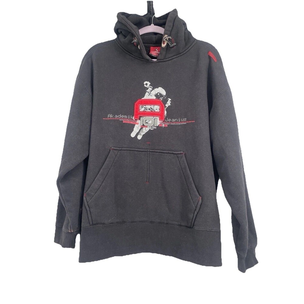 Vintage Akademiks Astronaut Hoodie Mens L Black Graphic Streetwear Y2K Thrashed